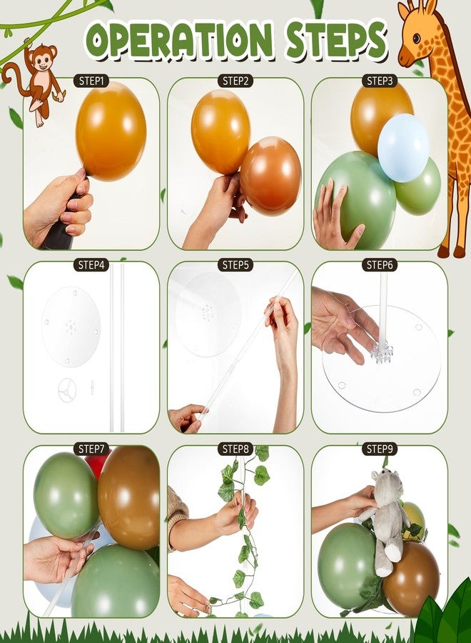 RoundFunny 6 Sets of Safari Baby Shower Decorations Centerpieces Balloons Stand Kit with Plush Jungle Animals Doll and Leafs Wild Animals Decor for Boys Kids Nursery Wild Forest Theme Birthday Party Supplies - Image 3